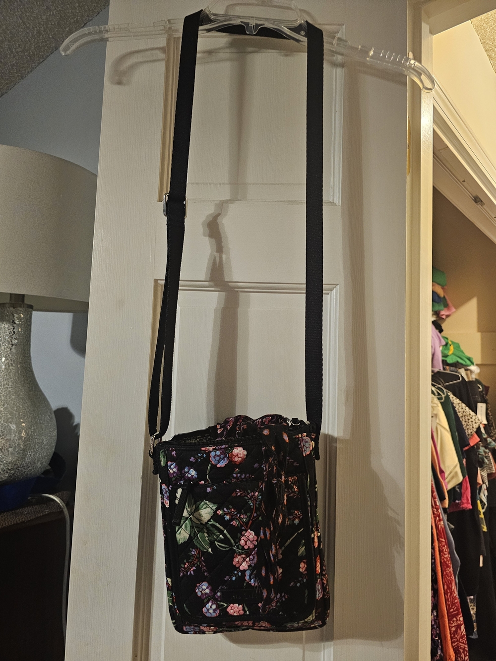 Vera Bradley Black Floral Crossbody Bag And Matching Scarf, Pink & Green Accents